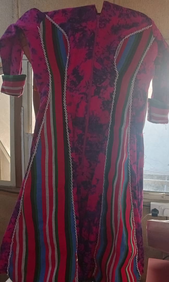 Adire Short flare gown with Aso-oke And Slanting